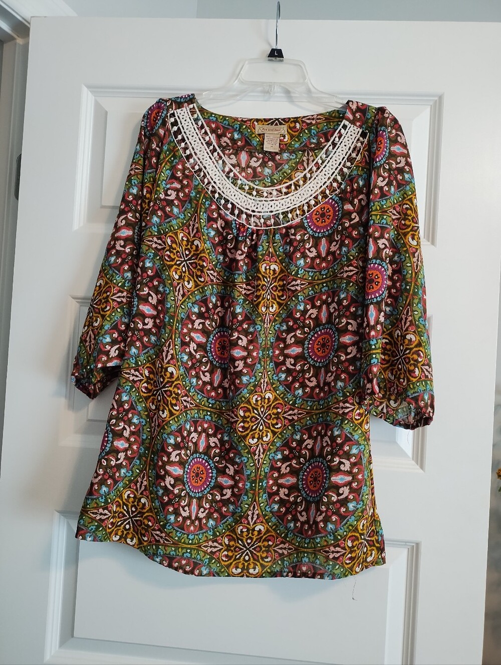 Art And Soul Women's Multicolor Medallion Crochet-Trim Tunic